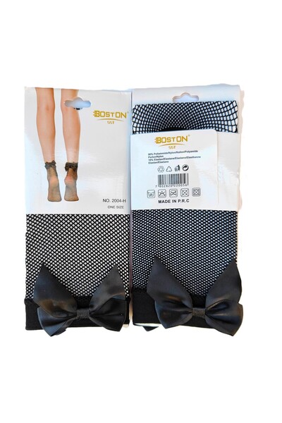 Boston Sosete dama, Boston, tip plasa, cu funda, scurte, negre, OneSize