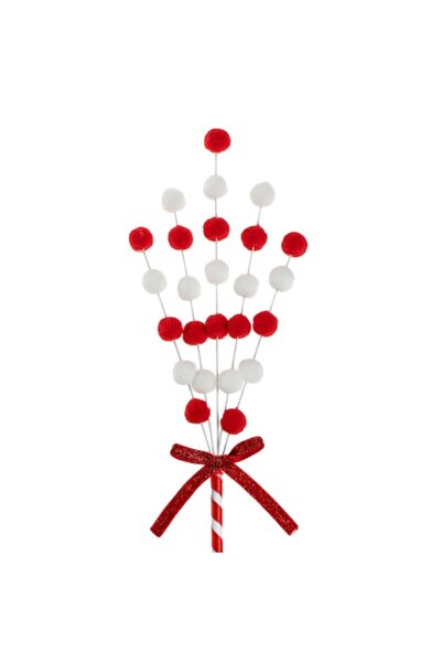 OEM Băț decorativ pentru brad de Crăciun cu pompom roșu și alb, 47 cm