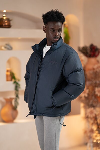 AKÇAYLAR Oversized (Loose Cut) Mock Neck Zipper Closure Inflatable Jacket