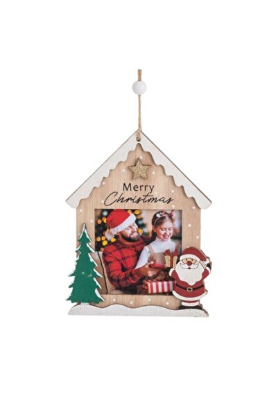 OEM Ornament decorativ de Crăciun - ramă foto căsuță din lemn 12x15 cm