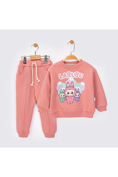 baby flamindo Silvery Printed 3-Thread Shard Fleece-Lined Children's Tracksuit Set