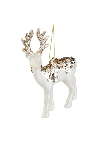 OEM Christmas Tree Reindeer Ornament Pearlized Beige with Glitter 13 cm