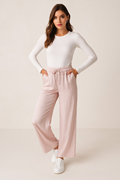 Rich Women's Pink High Waist Elastic Wide Leg Trousers-Multicolour 4