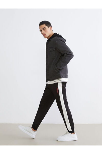 LC Waikiki Xside Black Elastic Waist Printed Men's Jogger Sweatpants