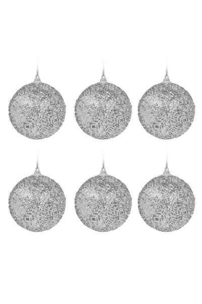 OEM Set globuri de Crăciun argintii cu fulg de nea cu sclipici 8cm - 6 buc