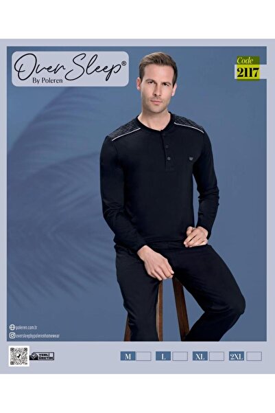 Over Sleep by Poleren Over Sleep 2117 Black Half Button Long Sleeve Pajama Set