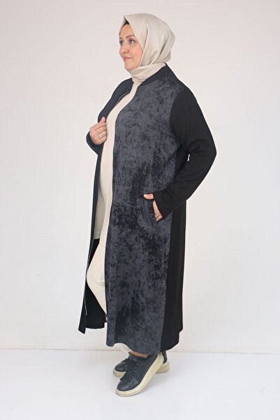 Eslina 53058 Plus Size Zippered Batik-Modal Jacket - Black