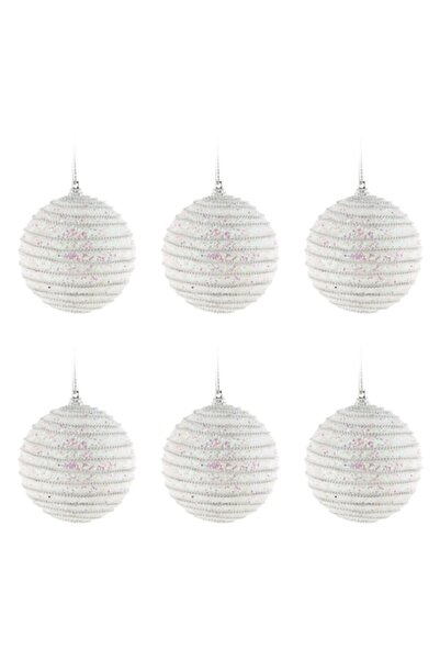 OEM Set globuri de Crăciun argintii iridescente cu sfoară 8 cm - 6 buc