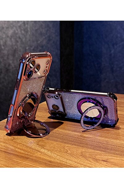 Generic Magnetic Glitter Case for iPhone 17 Pro Max，Sparkly Stand，Makeup Mirror，Gradient 17 Pro Max Cover