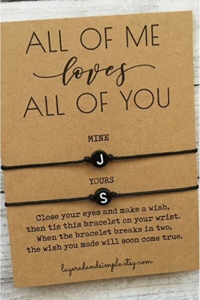 Siyah Kadın Siyah Harf Objeli Siyah Renk Floş İpli Sevgili Bilekliği