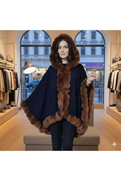 alqarat Hooded poncho with faux fur details