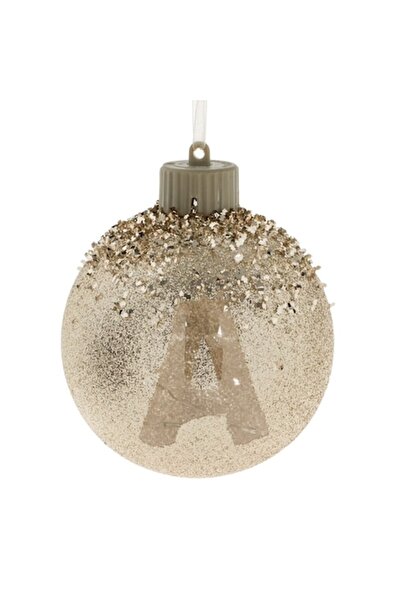 OEM Glob de Crăciun cu monogramă „A” bej-șampanie cu sclipici și LED, 10 cm