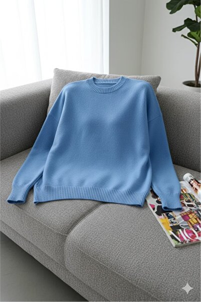 FEMELLE Baby Blue supradimensionat basic Pulover de tricotat Mărime standard