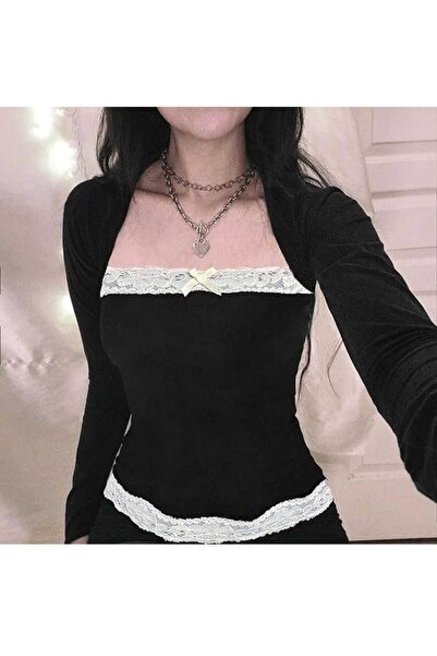 İsra Ayyıldız Moonstar Collection Kare Yaka Dantel Kurdele Detaylı Uzun Kollu...
