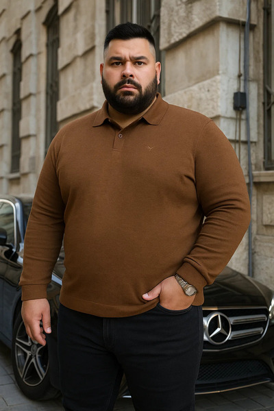Maccali Men's Plus Size Winter Loose Coffee Polo Neck Sweater