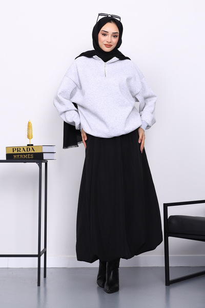 İmajButik Gray Collar Zippered Three Thread Sh Fleece-Lined Sweat