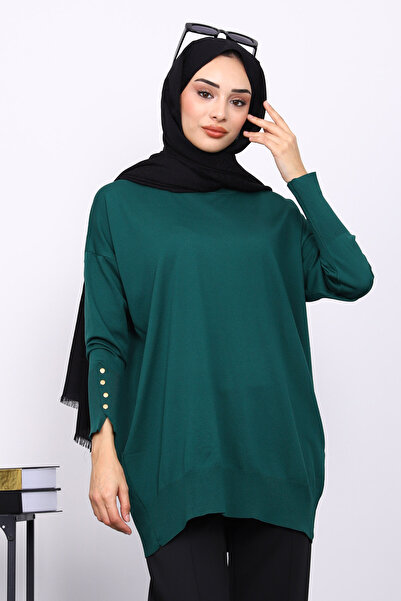 İmajButik Emerald Green Crew Neck Knitwear Tunic