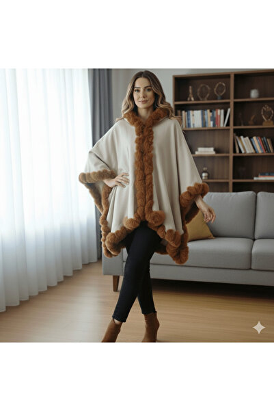 alqarat Hooded poncho with faux fur details