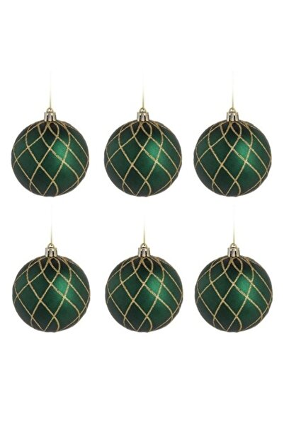 OEM Set of Green Christmas Baubles with Gold Glitter Ø6cm - 6 pcs