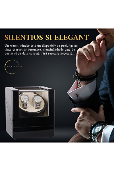 AVA-STARS Automatic watch winder box, Black with White Interior