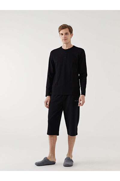 LC Waikiki Black Standard Fit Men's Pajama Bottom Shorts