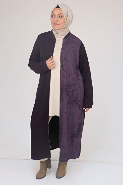 Eslina 53058 Plus Size Zippered Batik-Modal Jacket - Plum