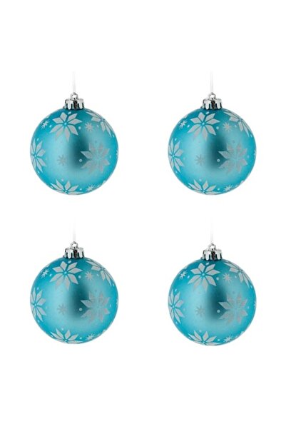 OEM Set de 4 globuri turcoaz pentru decorarea bradului de Crăciun, model cu f...