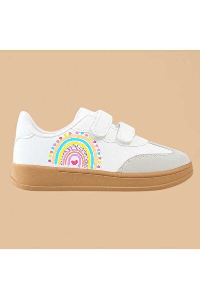 amazoondesing Rainbow Color Love Printed Striped Girls' Sports Shoes Sneaker