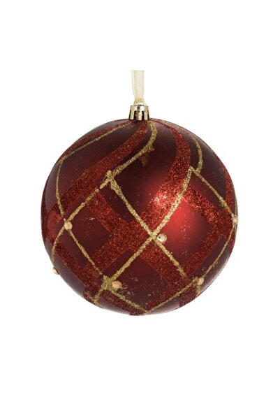 OEM Ornament de Crăciun - glob roșu cu sclipici și pietre ø12cm