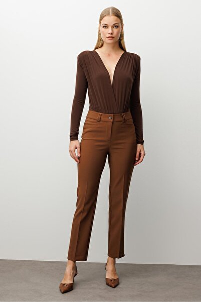 Moda İlgi Modailgi Köşe Cep Dar Paça Pantolon Taba