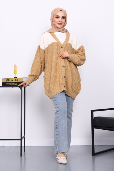 İmajButik Πλεκτό ζακέτα με κουμπιά με λαιμόκοψη σε σχήμα V