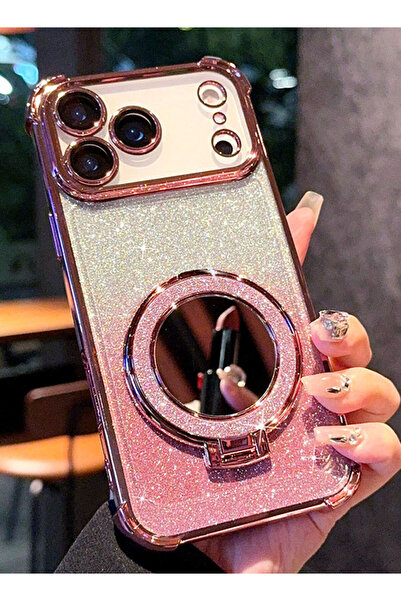 Generic Magnetic Glitter Case for iPhone 17 Pro Max，Sparkly Stand，Makeup Mirror，Gradient 17 Pro Max Cover