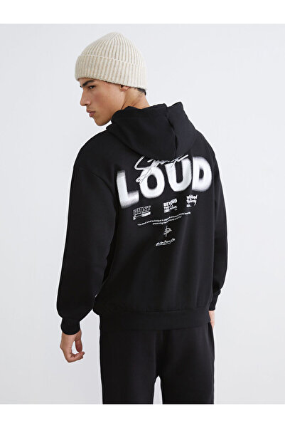 LC Waikiki Rmz Gi̇yi̇m Farkiyla Printed Men's Thick Hoodie with Kangaroo Pocket