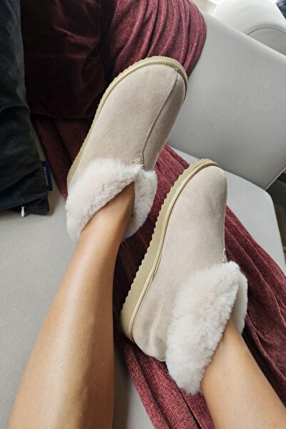 Topukla Footwear 50 03 Topukla Kadın Dışı Hakiki Deri İçi Hakiki Kürklü Ev pa...