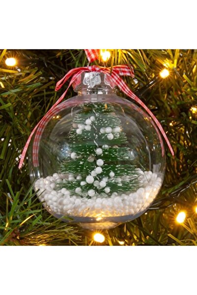 OEM Glob de Crăciun transparent cu brad înzăpezit în interior, 8 cm
