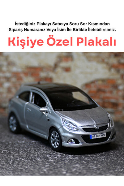 bebeym Opel Corsa Metal Oyuncak Araba - Kişiye Özel Plakalı - Gri