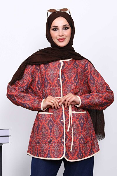 İmajButik Μπουφάν με έθνικ σχέδιο μπορντό με τσέπες