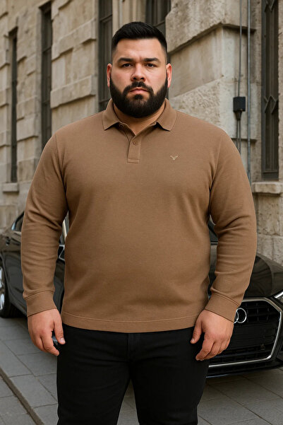 Maccali Men's Plus Size Winter Loose Mink Polo Neck Sweater