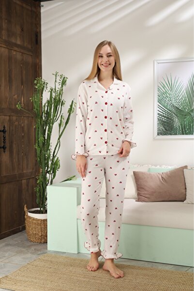 LİLA İÇ GİYİM БЮРМУЧЕК ДОВГОРУКА ПІЖАМА - ВИШНЕВИЙ ВЗОР