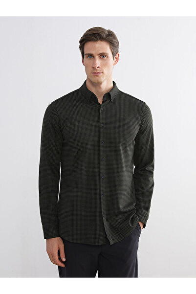 LC Waikiki Cămașă pentru bărbați în carouri, cu mânecă lungă, kaki, cu croial...