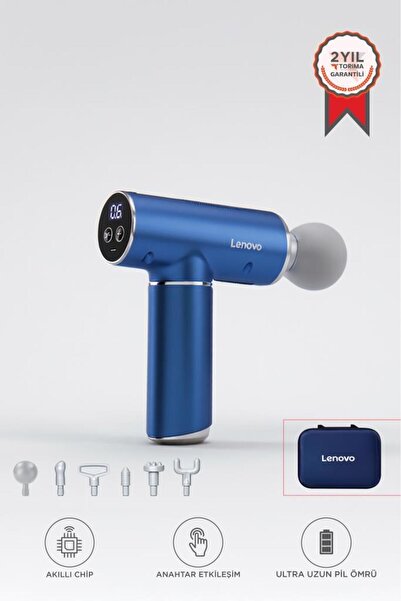 LENOVO N2 Mavi Darbeli Titreşimli Masaj Tabancası 1800mah Şarjlı 6 Başlıklı E...