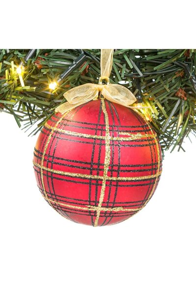 OEM Matte Red Checkered Christmas Tree Bauble 8 cm