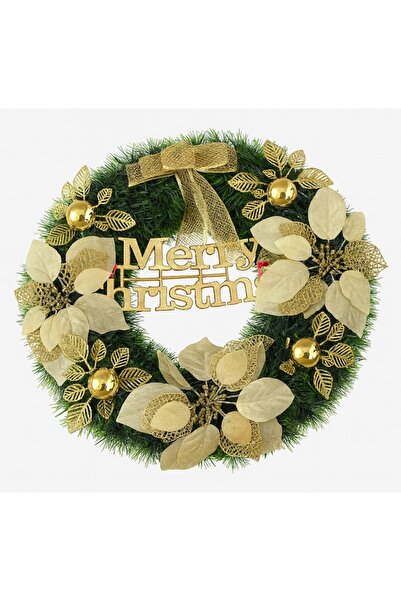 OEM Decorative Christmas Wreath 45 cm — elegant with golden flowers and satin bow