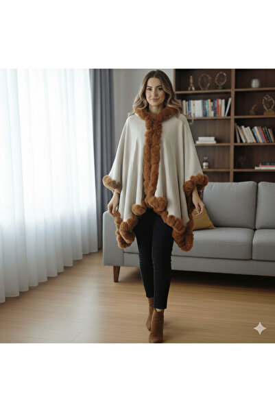 alqarat Hooded poncho with faux fur details