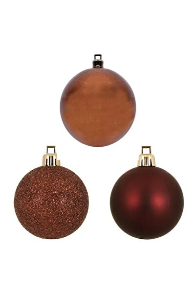 OEM Set globuri de Crăciun cu sclipici mat, maro, bronz, 7 cm - 12 buc