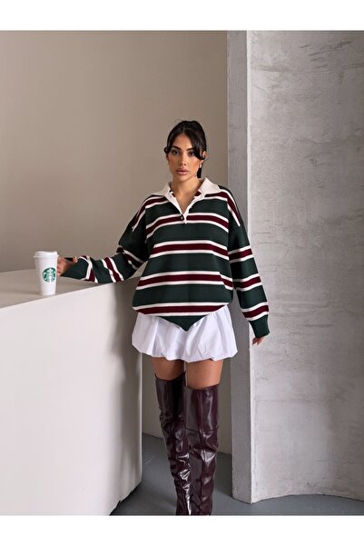 erki triko Shirt Collar Striped Oversized Knitwear Sweater