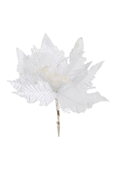 OEM Decorative White Mesh Flower with Clip & Silver Glitter 26cm