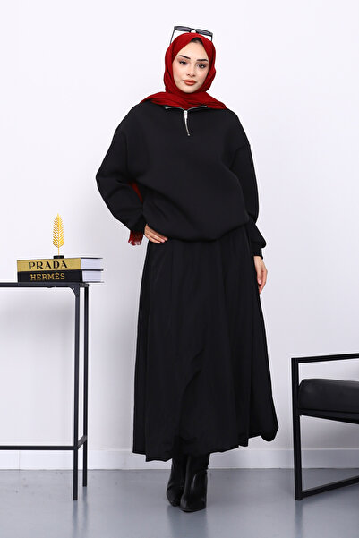 İmajButik Μαύρο φούτερ με φερμουάρ με τρία νήματα Sh επένδυση fleece