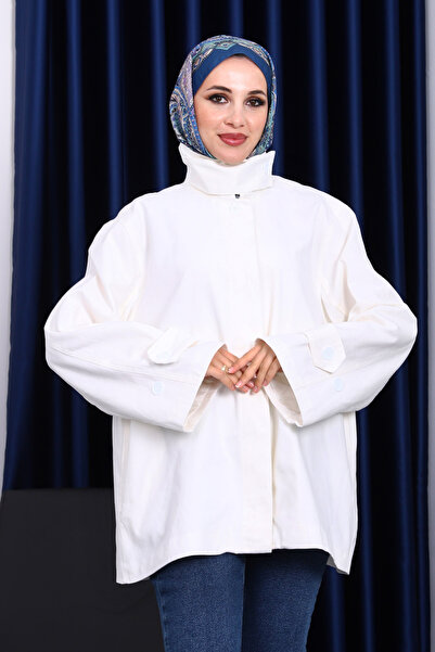 İmajButik Ecru Buttoned Lined Gabardine Jacket