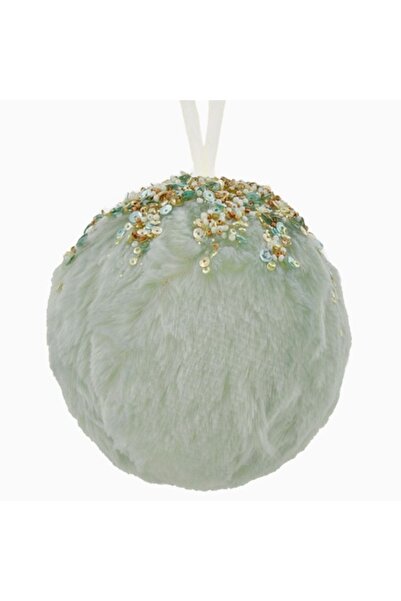 OEM Glob de Crăciun din blană artificială verde mentă cu mărgele ø12cm